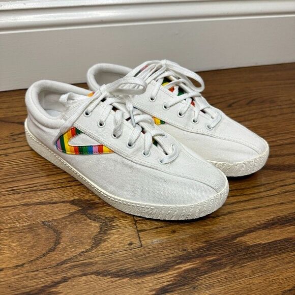 Tretorn Shoes Womens 8.5 Pride Nylite Plus Rainbow Casual Sneakers White Canvas - Picture 2 of 9